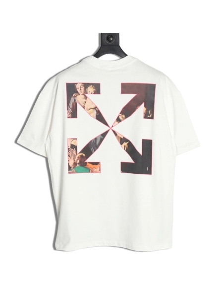 Off White Blur Oil Painting Arrow Cotton Short Sleeves,Off White