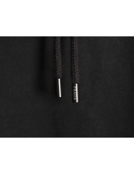 Prada Classic Collar Triangle Logo Nylon Kangaroo Pocket Hoodie TSK1,Prada