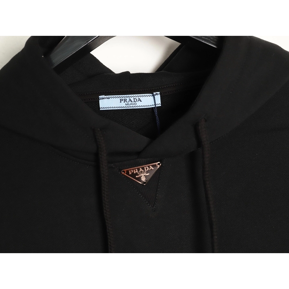 Prada Classic Collar Triangle Logo Nylon Kangaroo Pocket Hoodie TSK1,Prada