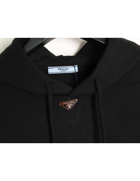 Prada Classic Collar Triangle Logo Nylon Kangaroo Pocket Hoodie TSK1,Prada