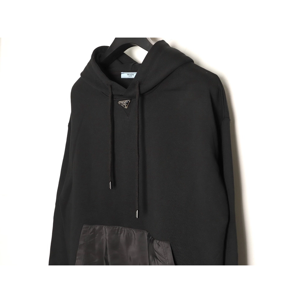 Prada Classic Collar Triangle Logo Nylon Kangaroo Pocket Hoodie TSK1,Prada