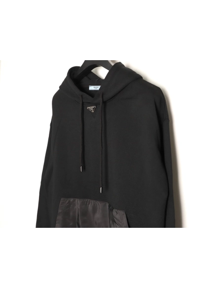 Prada Classic Collar Triangle Logo Nylon Kangaroo Pocket Hoodie TSK1,Prada