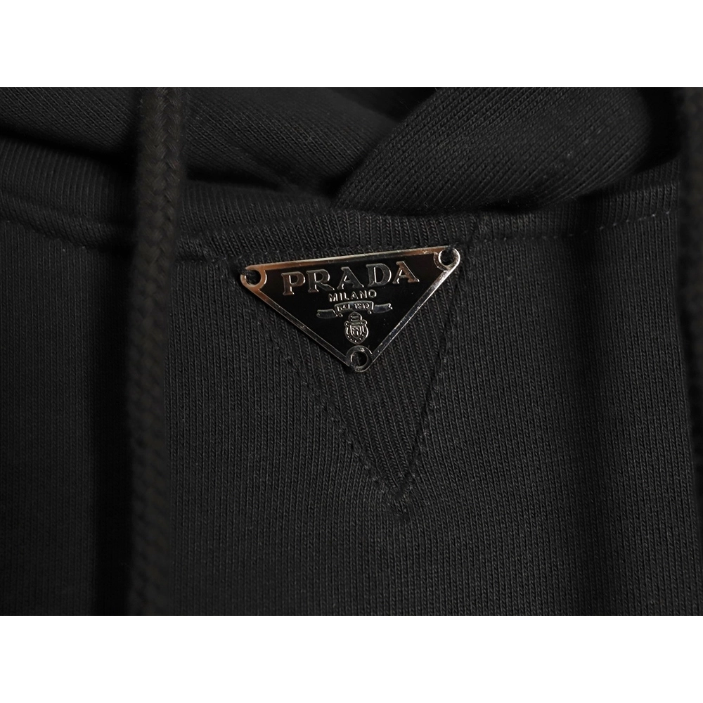 Prada Classic Collar Triangle Logo Nylon Kangaroo Pocket Hoodie TSK1,Prada