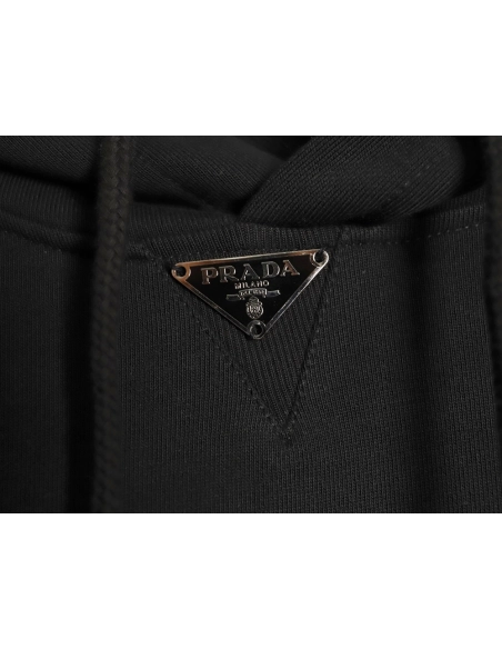 Prada Classic Collar Triangle Logo Nylon Kangaroo Pocket Hoodie TSK1,Prada