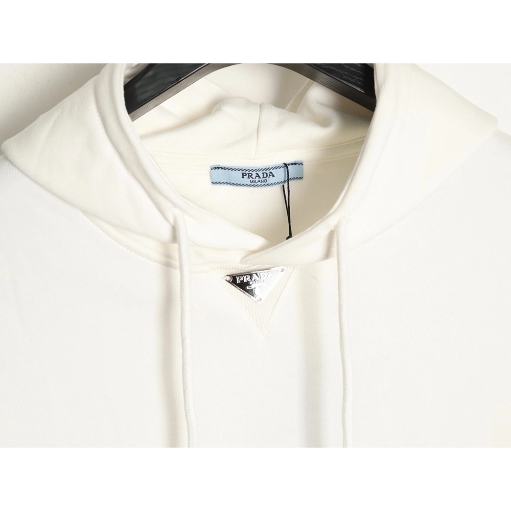 Prada Classic Collar Triangle Logo Nylon Kangaroo Pocket Hoodie,Prada