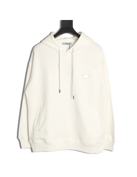 Prada faux pocket triangle iron logo hooded sweatshirt TSK1,Prada