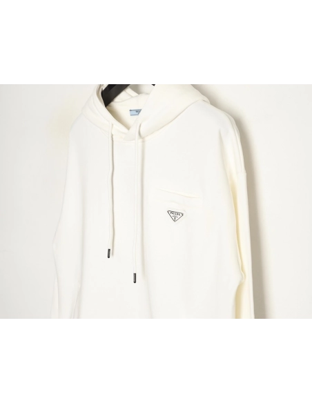 Prada faux pocket triangle iron logo hooded sweatshirt TSK1,Prada