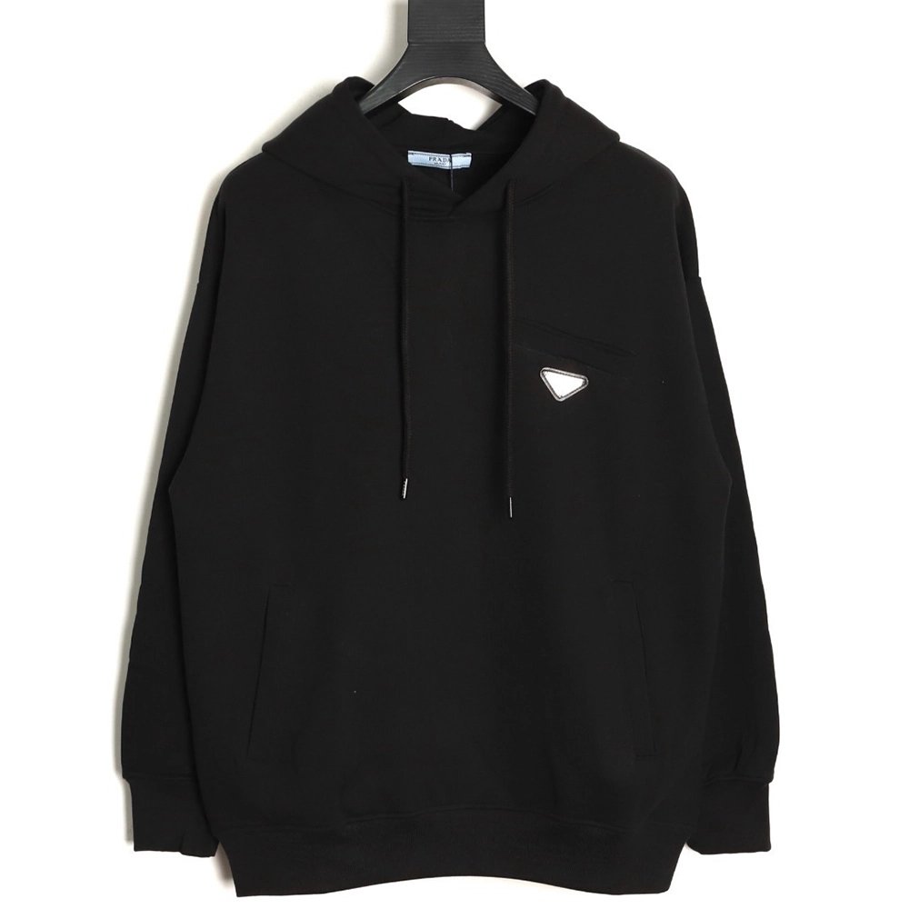 Prada faux pocket triangle iron logo hooded sweatshirt,Prada