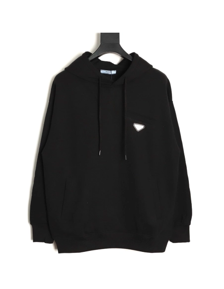 Prada faux pocket triangle iron logo hooded sweatshirt,Prada