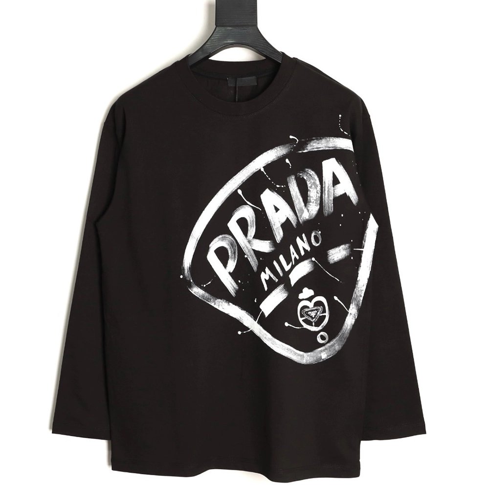 Prada large logo ink-splashed print long-sleeved T-shirt TSK1,Prada