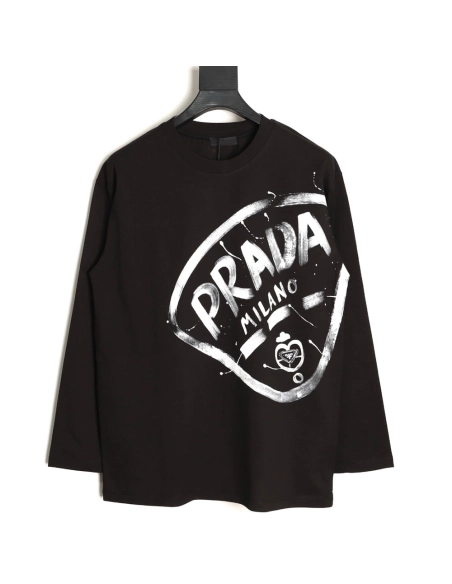 Prada large logo ink-splashed print long-sleeved T-shirt TSK1,Prada