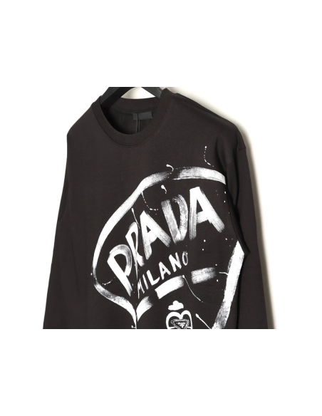 Prada large logo ink-splashed print long-sleeved T-shirt TSK1,Prada