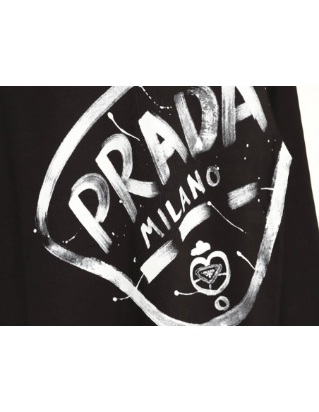 Prada large logo ink-splashed print long-sleeved T-shirt TSK1,Prada