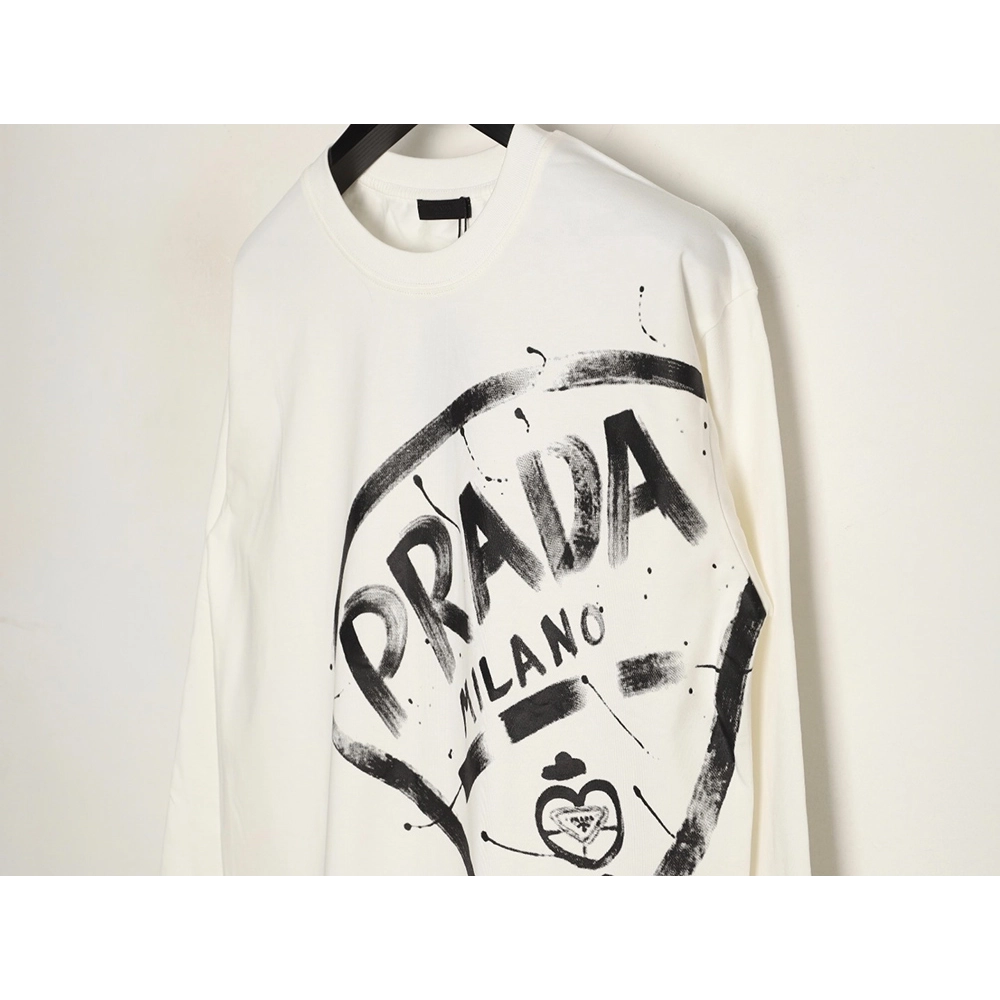 Prada large logo ink-splashed print long-sleeved T-shirt,Prada