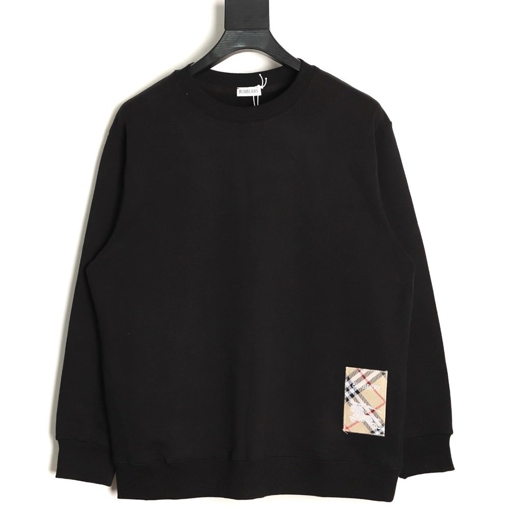 Burberry Check Patch Lettering Embroidered Crew Neck Sweatshirt TSK1,Burberry