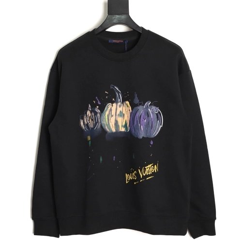 Louis Vuitton graffiti hand-painted pumpkin crewneck sweatshirt TSK1,Louis Vuitton