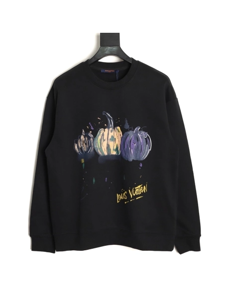 Louis Vuitton graffiti hand-painted pumpkin crewneck sweatshirt TSK1,Louis Vuitton