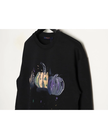 Louis Vuitton graffiti hand-painted pumpkin crewneck sweatshirt TSK1,Louis Vuitton
