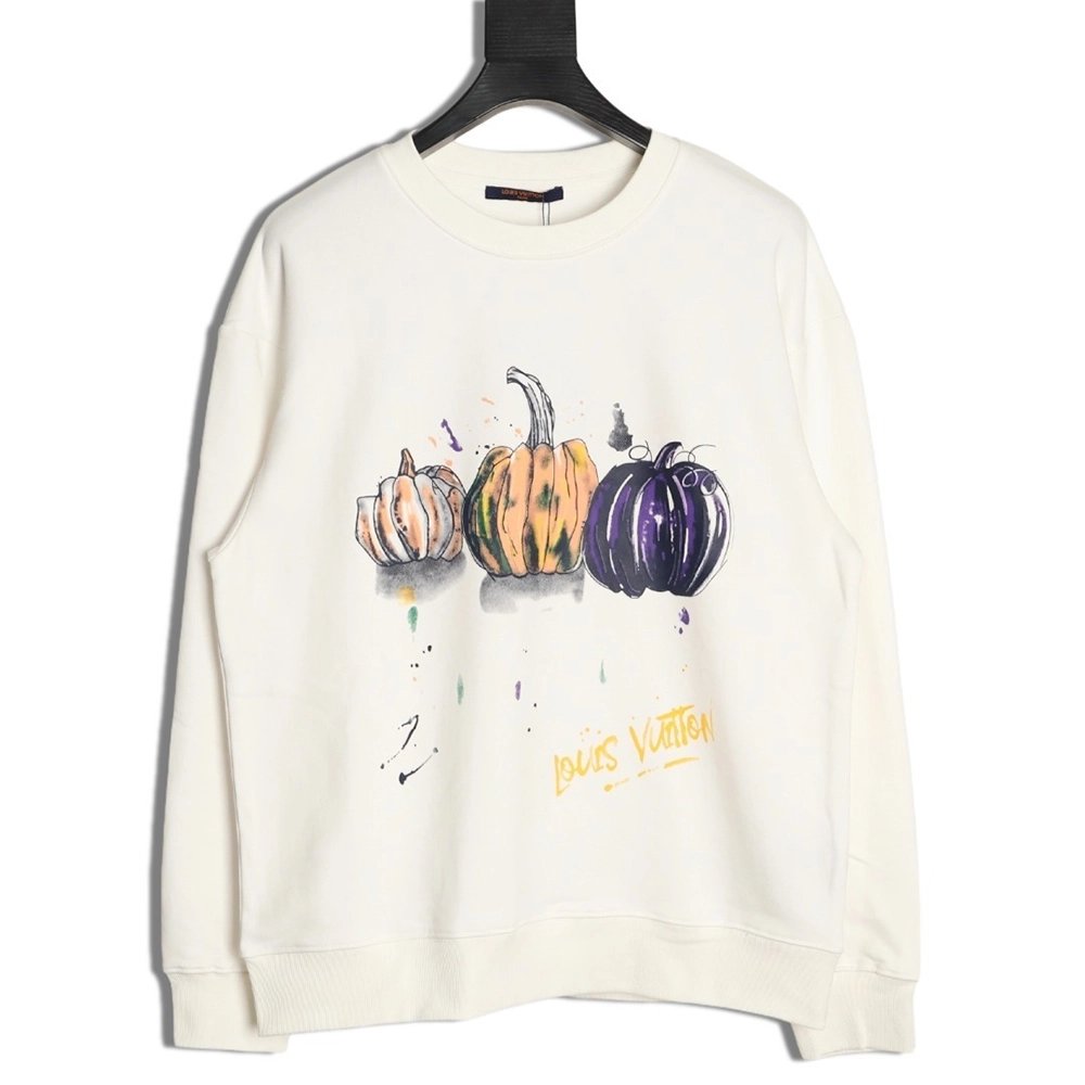Louis Vuitton graffiti hand-painted pumpkin crewneck sweatshirt,Louis Vuitton
