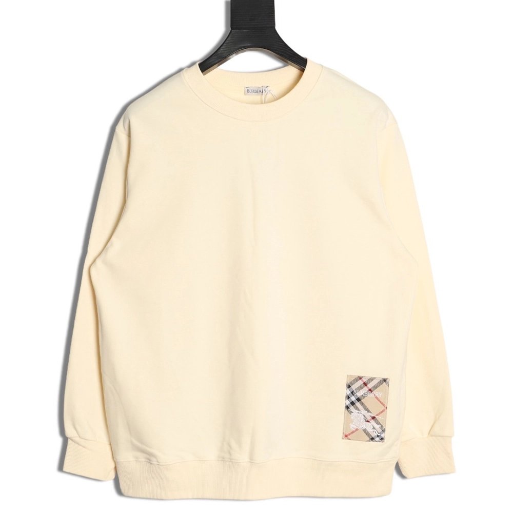 Burberry Check Patch Lettering Embroidered Crew Neck Sweatshirt,Burberry