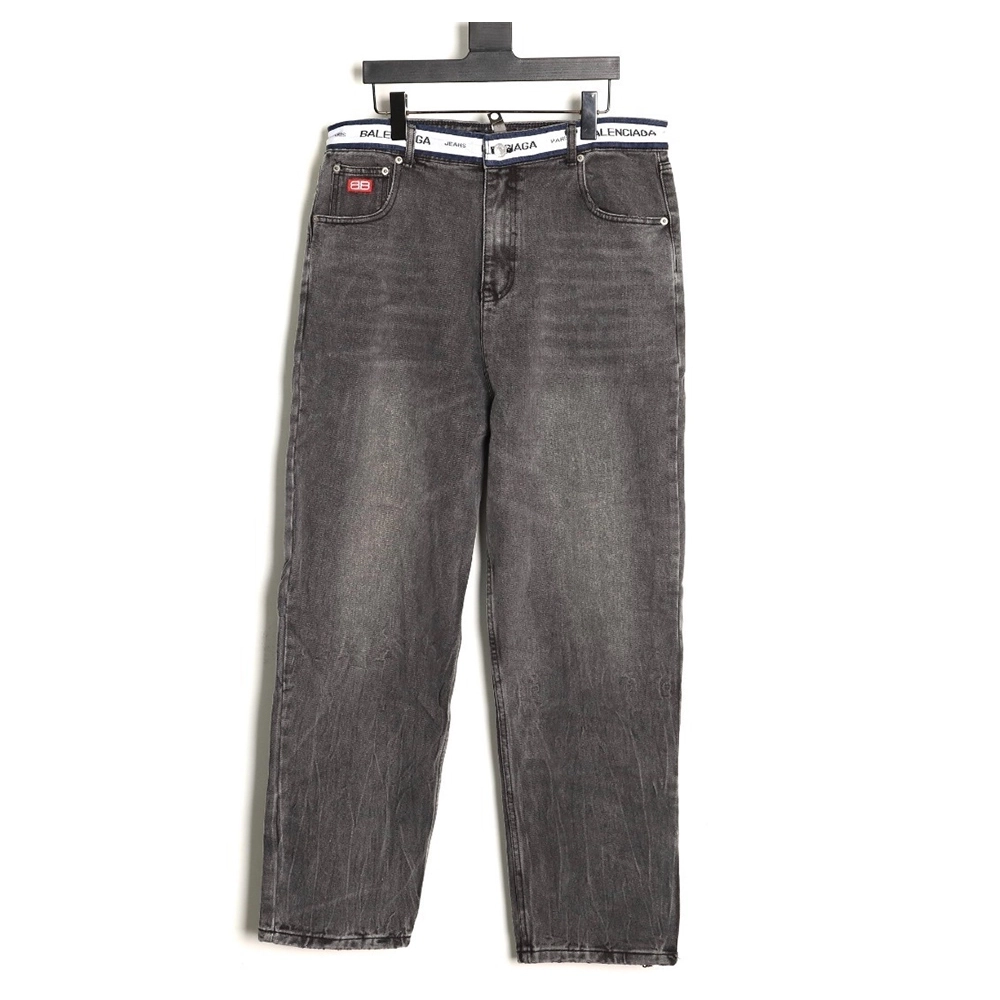 Balenciaga denim trousers with lettering webbing at waist,Balenciaga