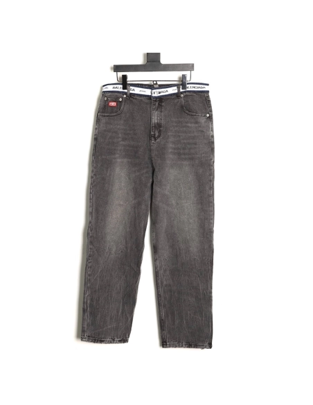 Balenciaga denim trousers with lettering webbing at waist,Balenciaga