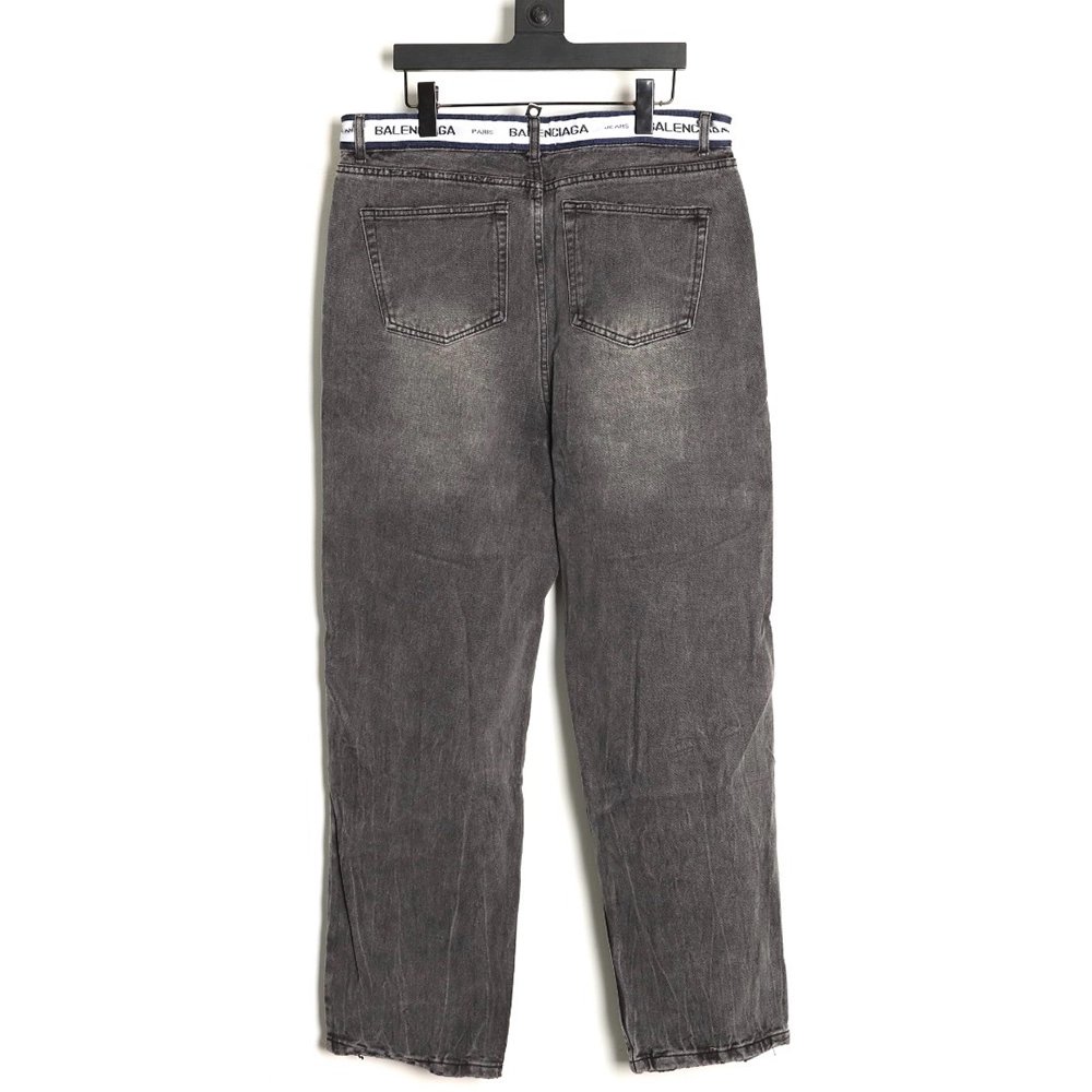 Balenciaga denim trousers with lettering webbing at waist,Balenciaga