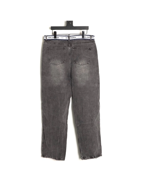 Balenciaga denim trousers with lettering webbing at waist,Balenciaga
