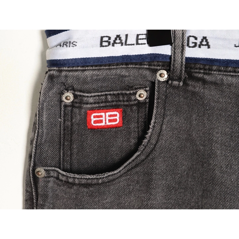Balenciaga denim trousers with lettering webbing at waist,Balenciaga