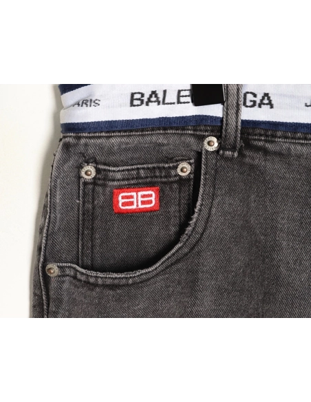 Balenciaga denim trousers with lettering webbing at waist,Balenciaga