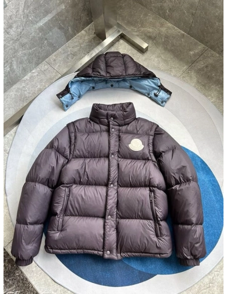 2025 new Moncler Cyclone Hooded Detachable Sleeve Down Jacket Brown