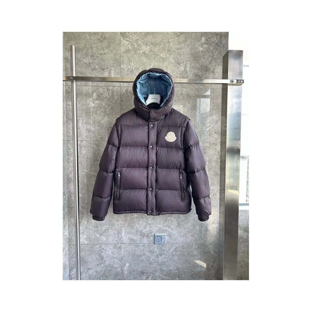 2025 new Moncler Cyclone Hooded Detachable Sleeve Down Jacket Brown