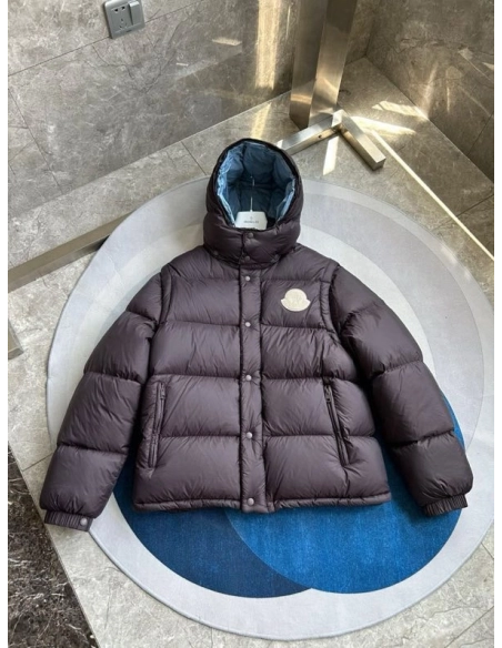 2025 new Moncler Cyclone Hooded Detachable Sleeve Down Jacket Brown