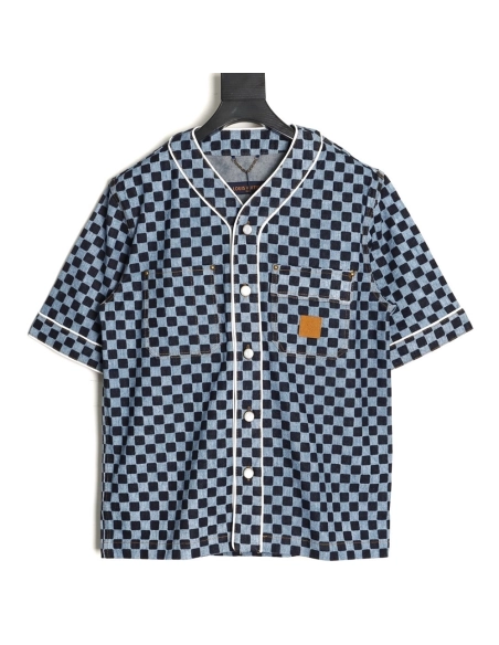Louis Vuitton checkerboard shortsleeved denim shirt,Louis Vuitton Shirt,Shirt,APPAREL