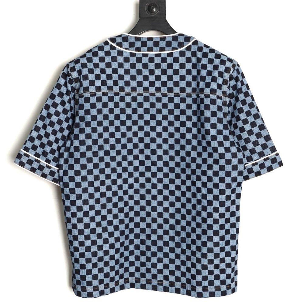 Louis Vuitton checkerboard shortsleeved denim shirt,Louis Vuitton Shirt,Shirt,APPAREL