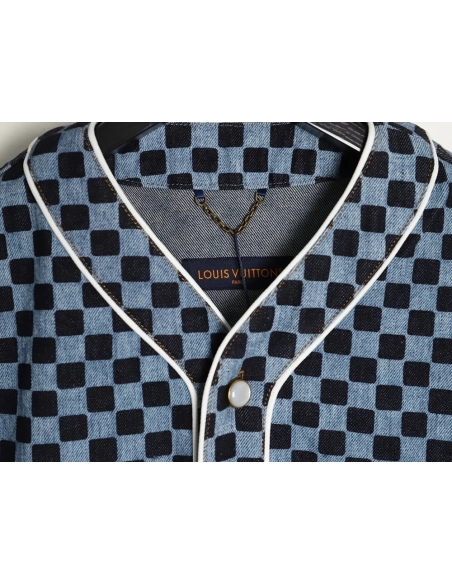 Louis Vuitton checkerboard shortsleeved denim shirt,Louis Vuitton Shirt,Shirt,APPAREL