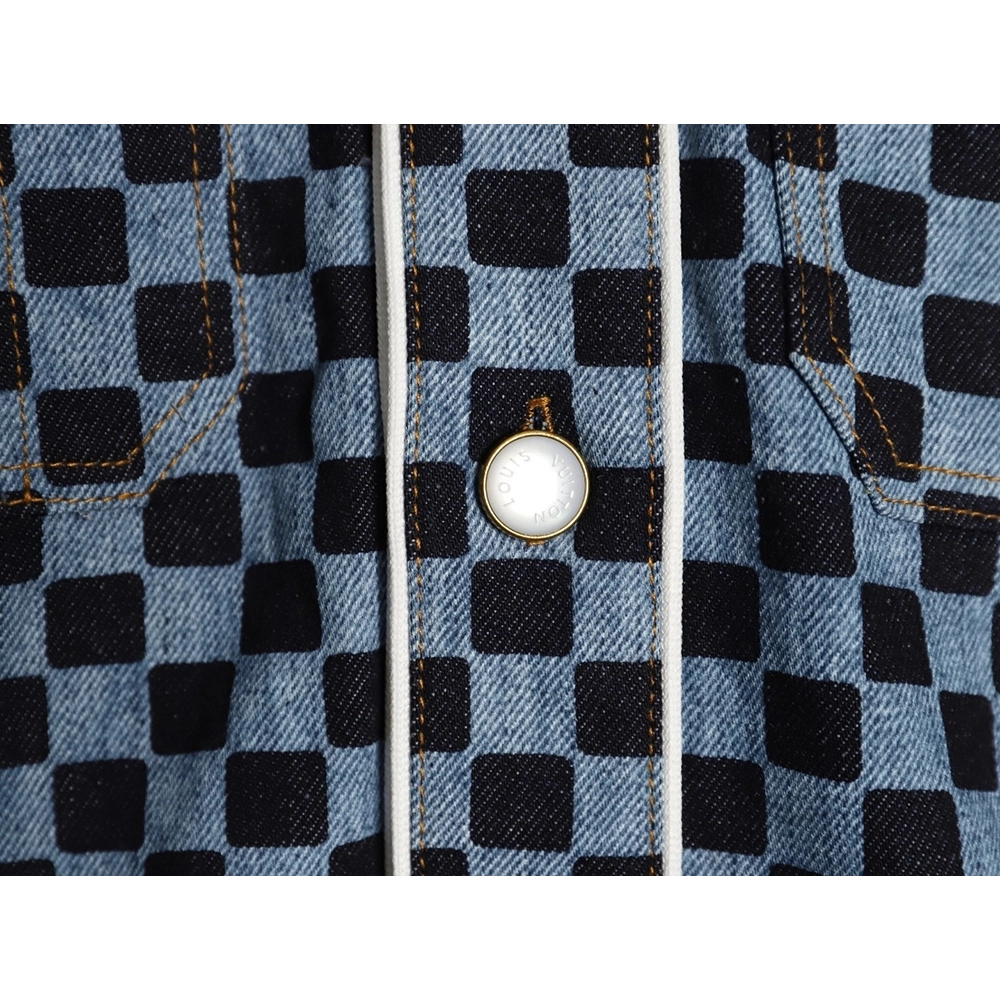 Louis Vuitton checkerboard shortsleeved denim shirt,Louis Vuitton Shirt,Shirt,APPAREL