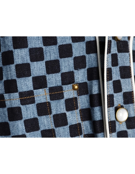 Louis Vuitton checkerboard shortsleeved denim shirt,Louis Vuitton Shirt,Shirt,APPAREL