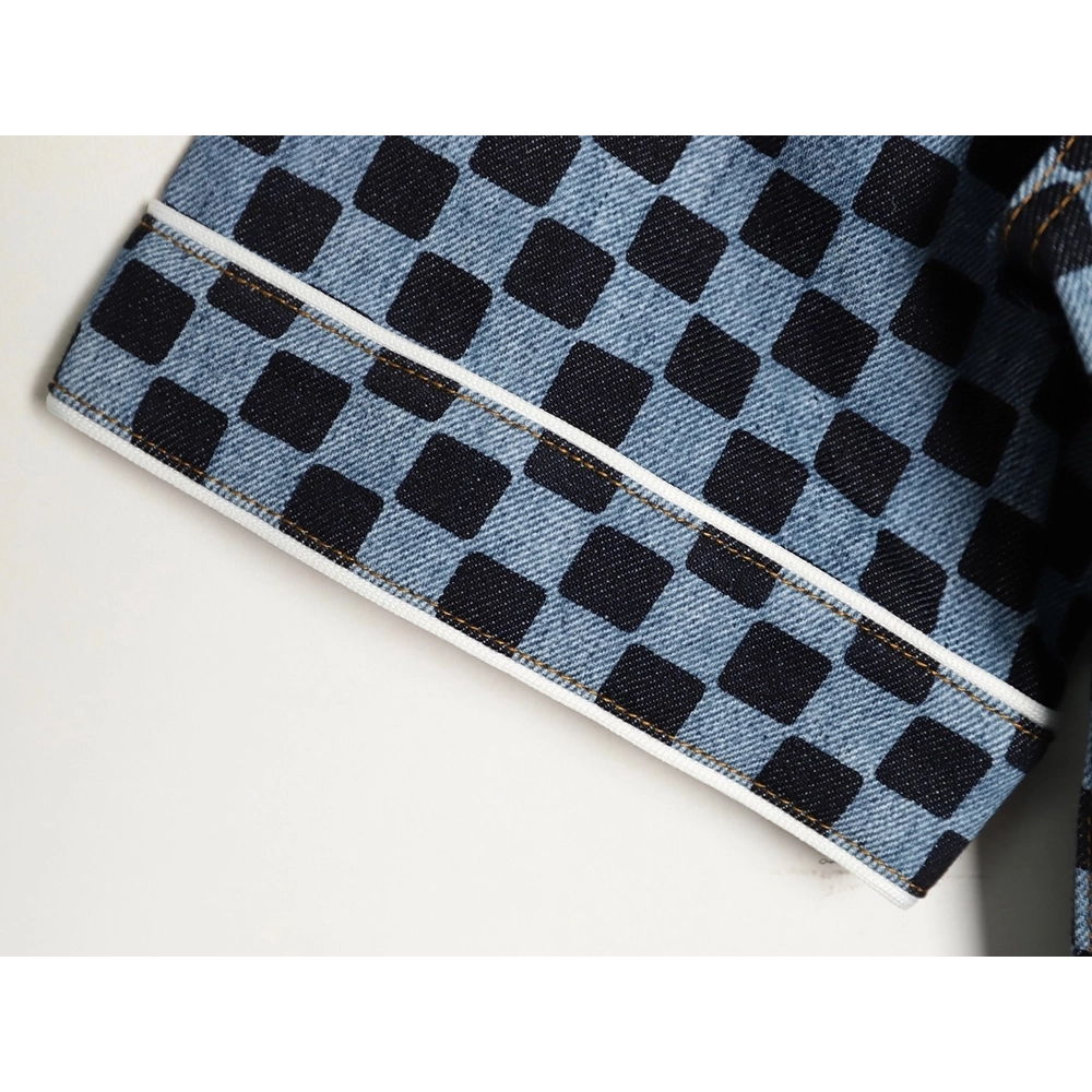 Louis Vuitton checkerboard shortsleeved denim shirt,Louis Vuitton Shirt,Shirt,APPAREL