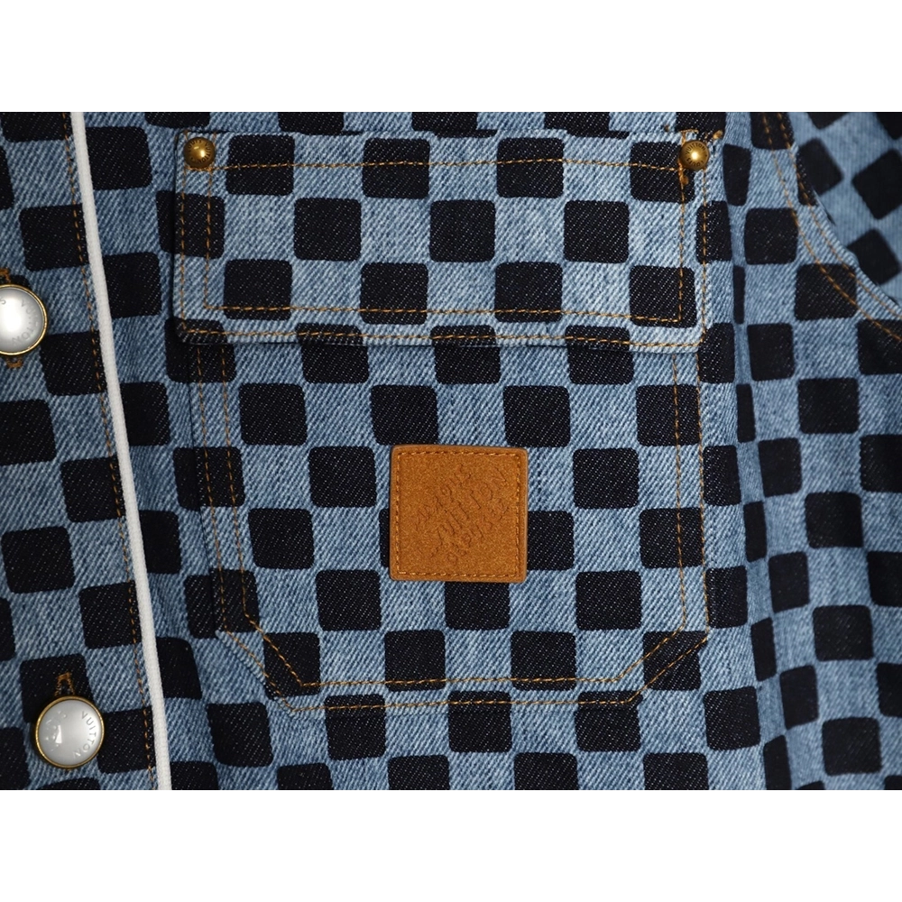 Louis Vuitton checkerboard shortsleeved denim shirt,Louis Vuitton Shirt,Shirt,APPAREL