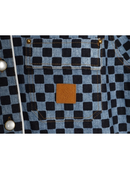 Louis Vuitton checkerboard shortsleeved denim shirt,Louis Vuitton Shirt,Shirt,APPAREL