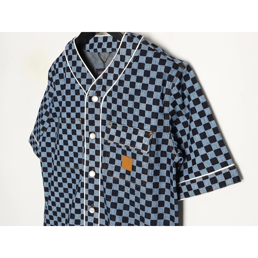 Louis Vuitton checkerboard shortsleeved denim shirt,Louis Vuitton Shirt,Shirt,APPAREL