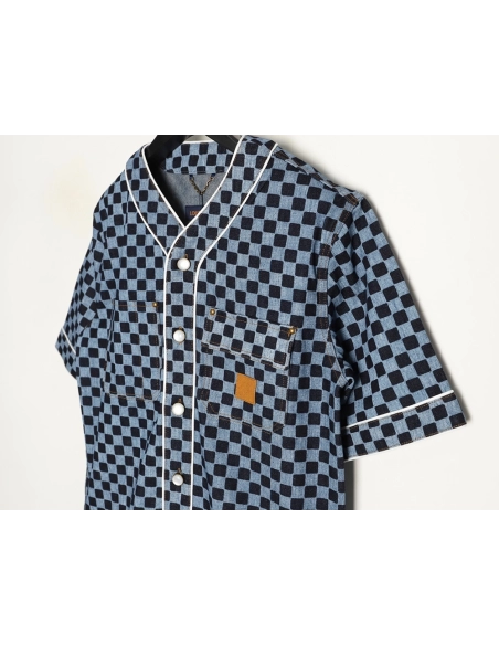 Louis Vuitton checkerboard shortsleeved denim shirt,Louis Vuitton Shirt,Shirt,APPAREL