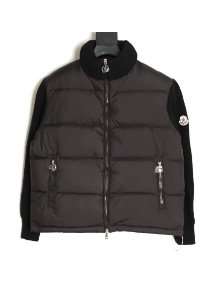 Moncler sleeve patchwork knitted stand collar lightweight down jacket,Moncler Jacket,Jacket,APPAREL