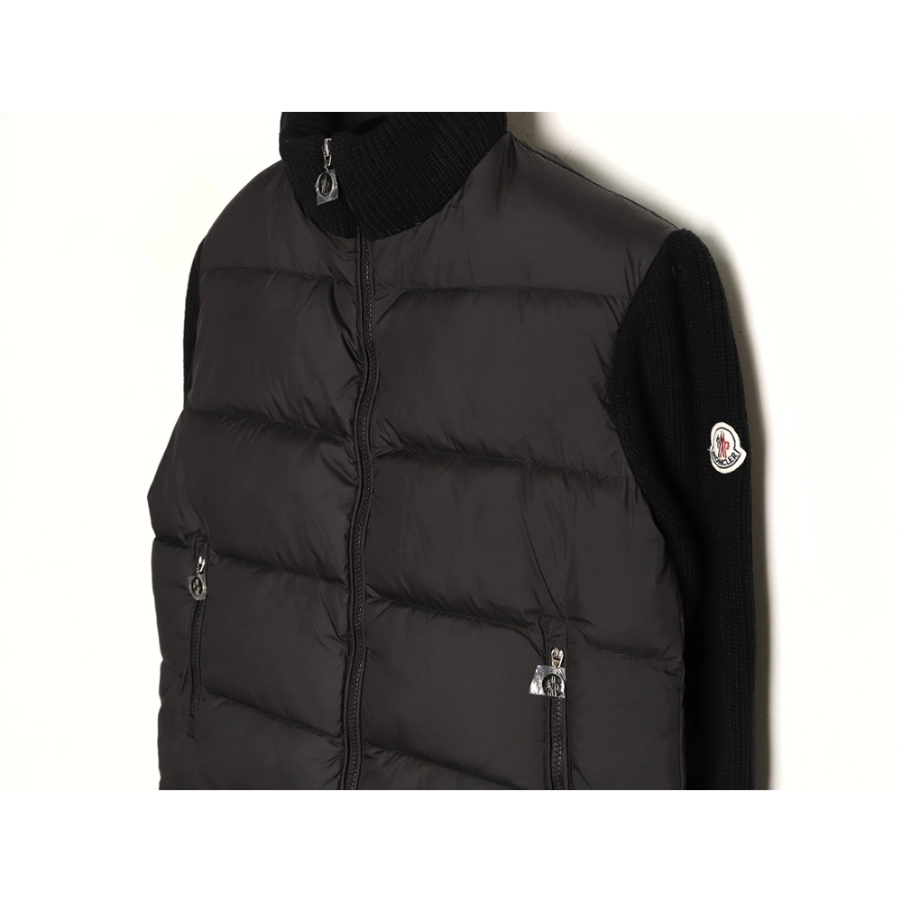 Moncler sleeve patchwork knitted stand collar lightweight down jacket,Moncler Jacket,Jacket,APPAREL