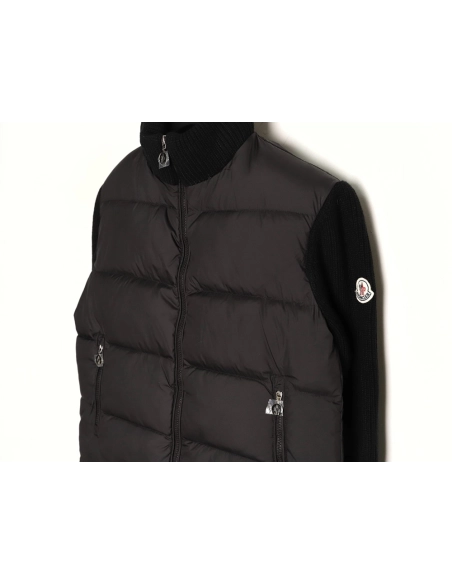 Moncler sleeve patchwork knitted stand collar lightweight down jacket,Moncler Jacket,Jacket,APPAREL