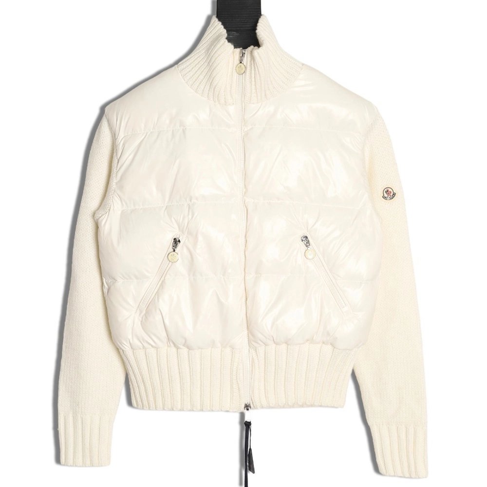 Moncler patchwork wool knitted sleeve stand collar down jacket,Moncler Jacket,Jacket,APPAREL