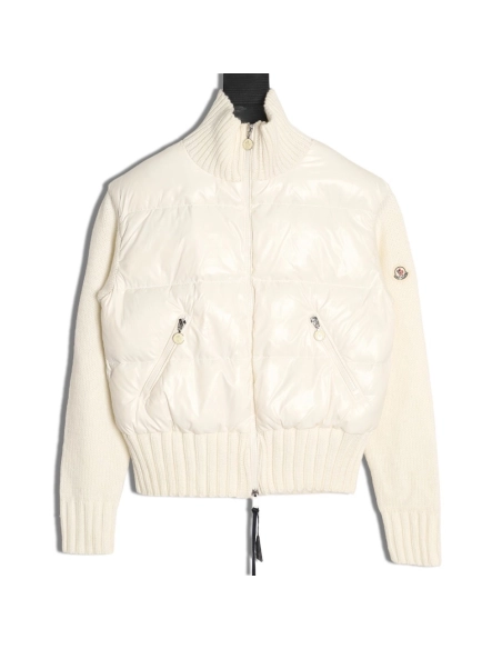 Moncler patchwork wool knitted sleeve stand collar down jacket,Moncler Jacket,Jacket,APPAREL