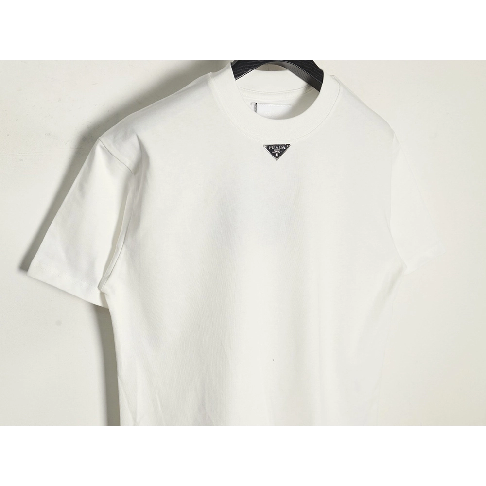 Prada collar triangle logo short sleeve Tshirt,Prada T Shirt,Tshirt,APPAREL