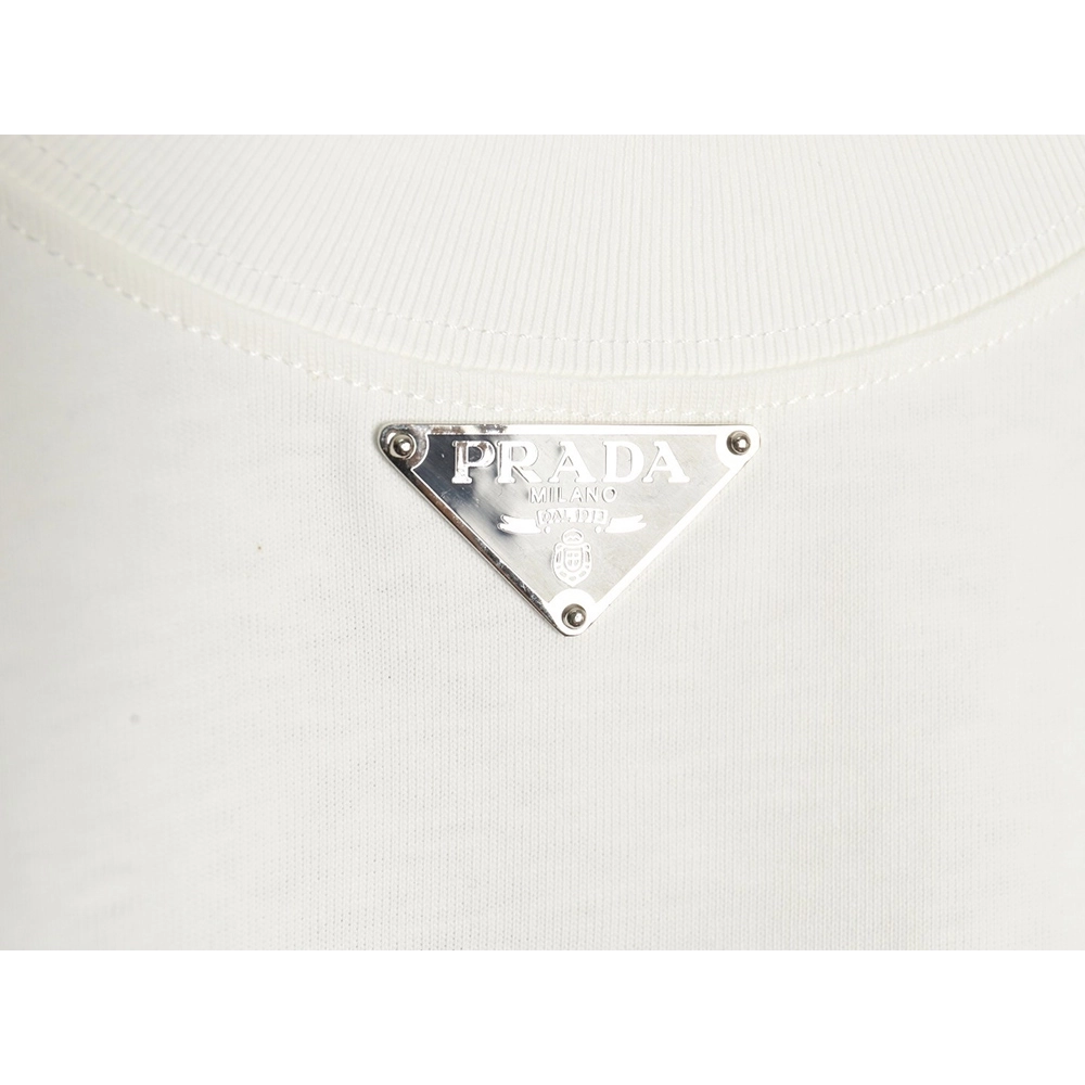 Prada collar triangle logo short sleeve Tshirt,Prada T Shirt,Tshirt,APPAREL